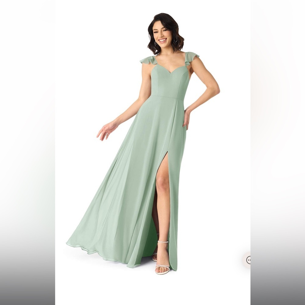 NWT AZAZIE EVERETT Agave A-Line V-neck Ruched Chiffon Dress Size A4 light green